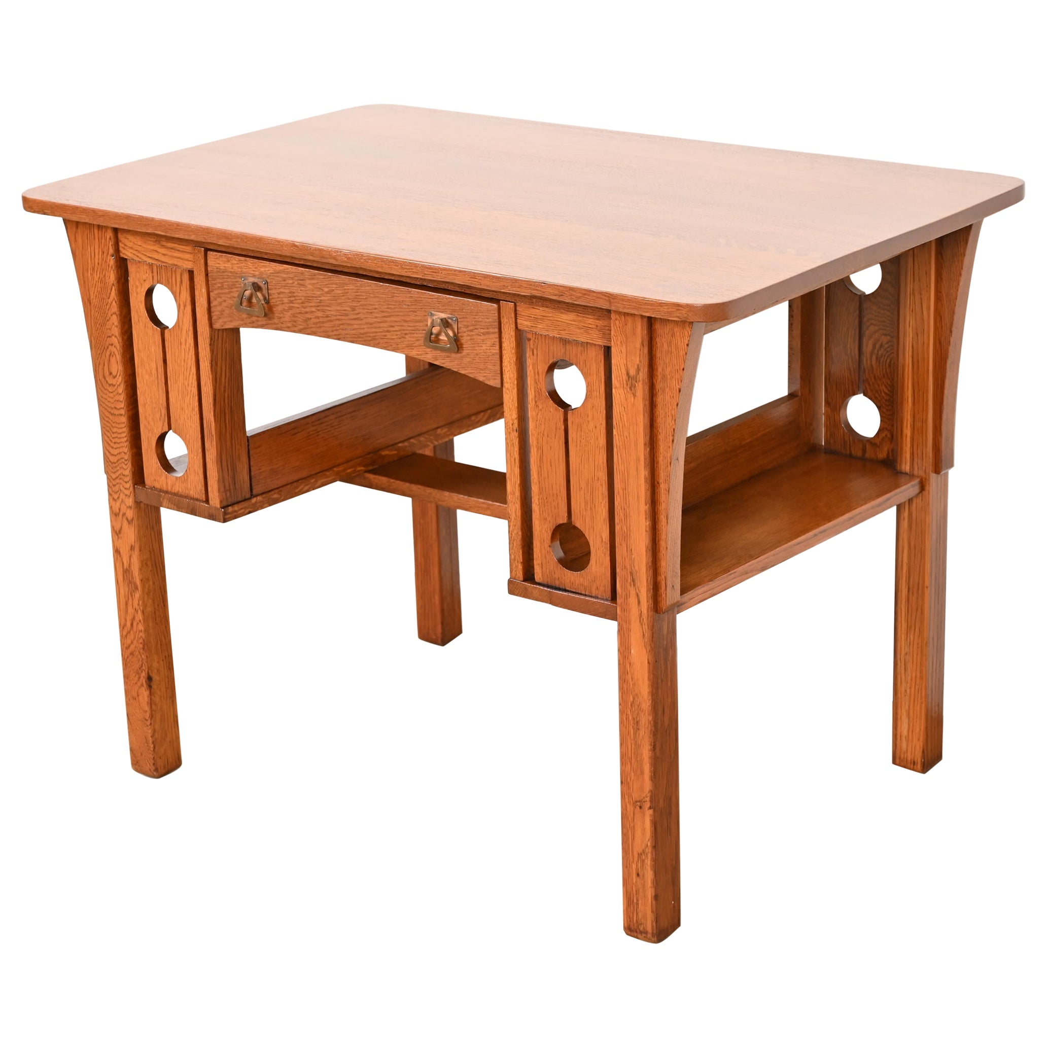 Stickley Brothers Style Antique Mission Oak Arts & Crafts Desk With Bookcases