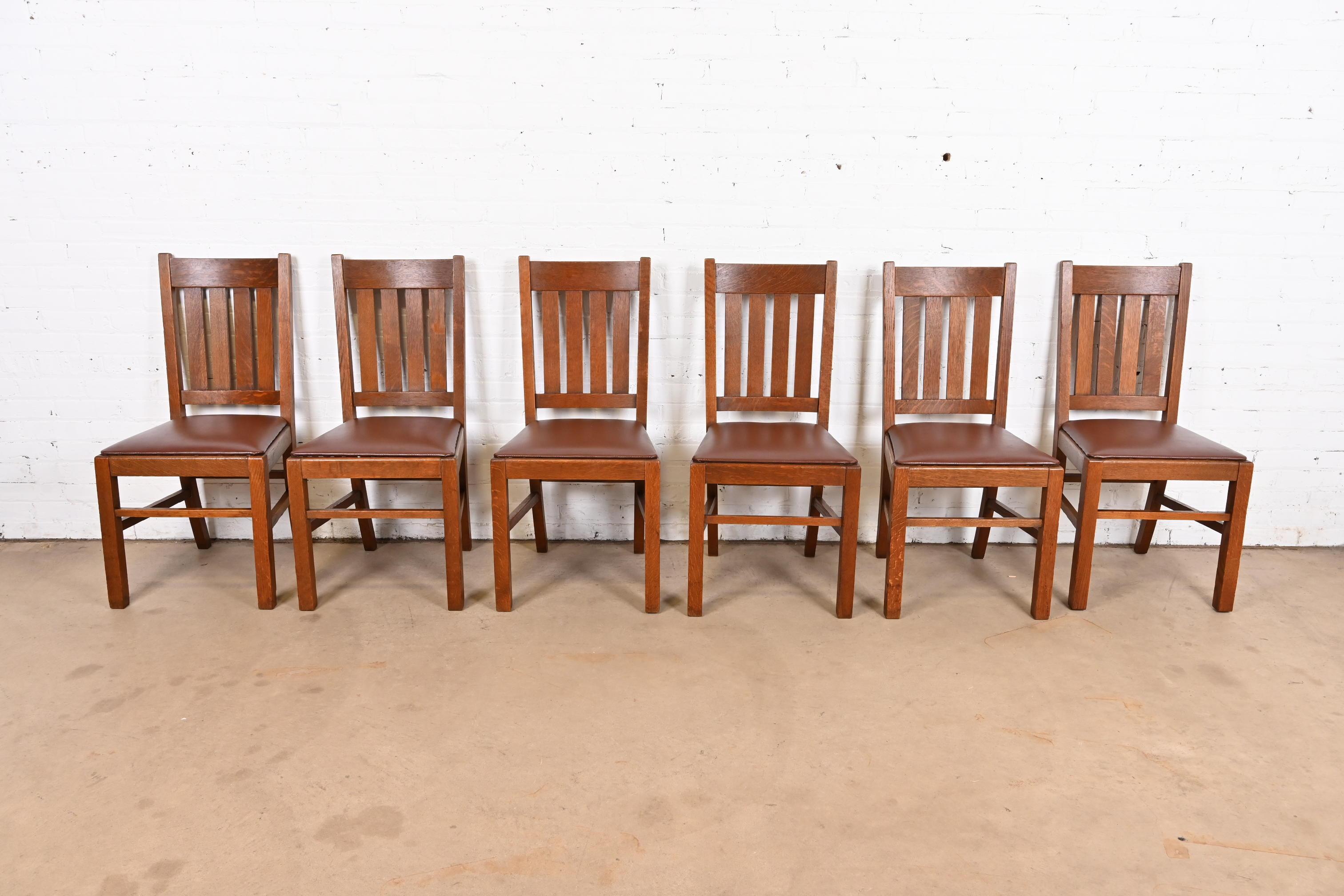 American Stickley Brothers Style Antique Mission Oak Arts & Crafts Dining Chairs