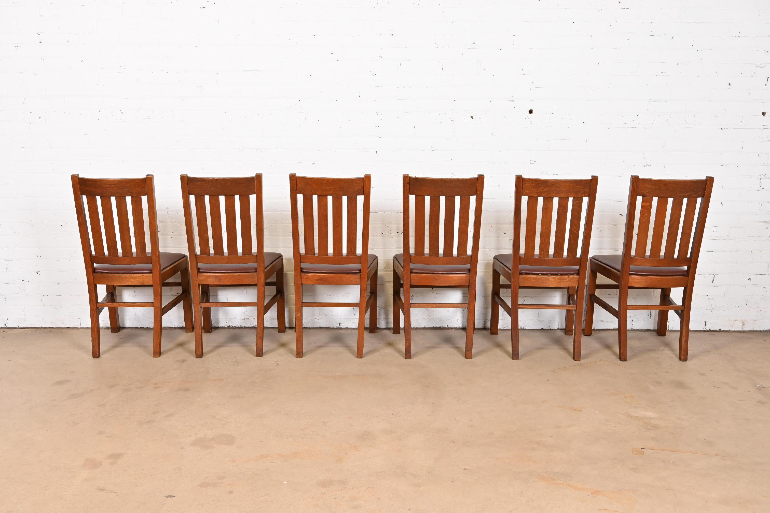 Leather Stickley Brothers Style Antique Mission Oak Arts & Crafts Dining Chairs