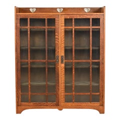 Stickley Brothers Style Antique Mission Oak Arts & Crafts Glass Front Bookcase