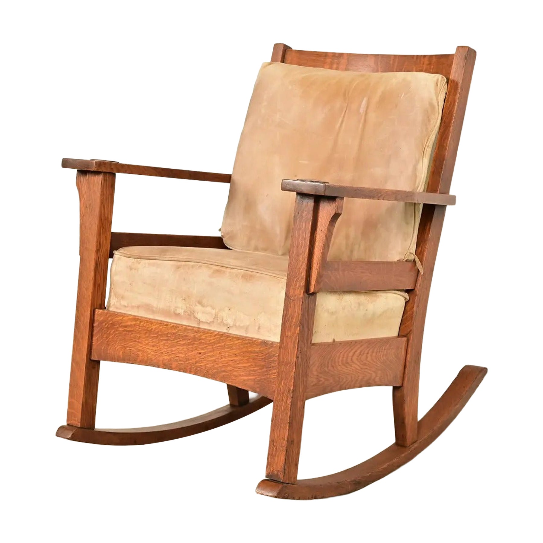 Stickley Brothers Style Antique Mission Oak Arts & Crafts Rocking Chair For Sale