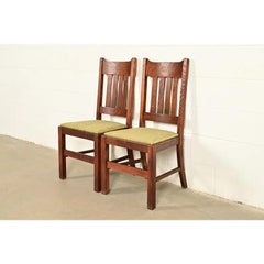 Stickley Brothers Style Antique Mission Oak Arts & Crafts Side Chairs, Pair