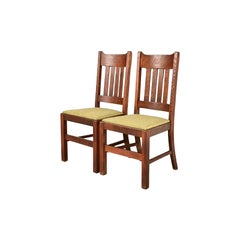 Stickley Brothers Style Antique Mission Oak Arts & Crafts Side Chairs, Pair