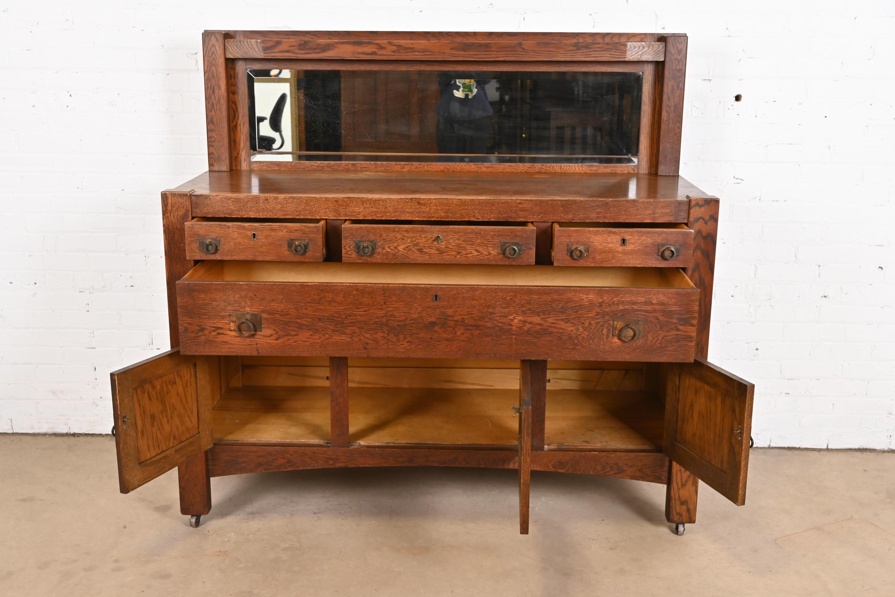 20th Century Stickley Brothers Style Antique Mission Oak Arts & Crafts Sideboard or Cabinet For Sale