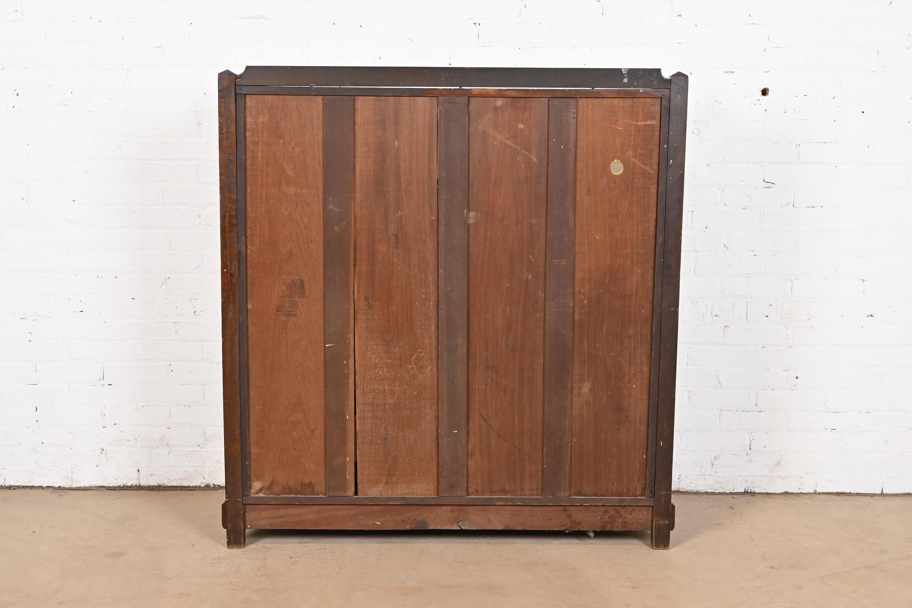 Stickley Brothers Style Antique Mission or Arts & Crafts Carved Walnut Bookcase 5