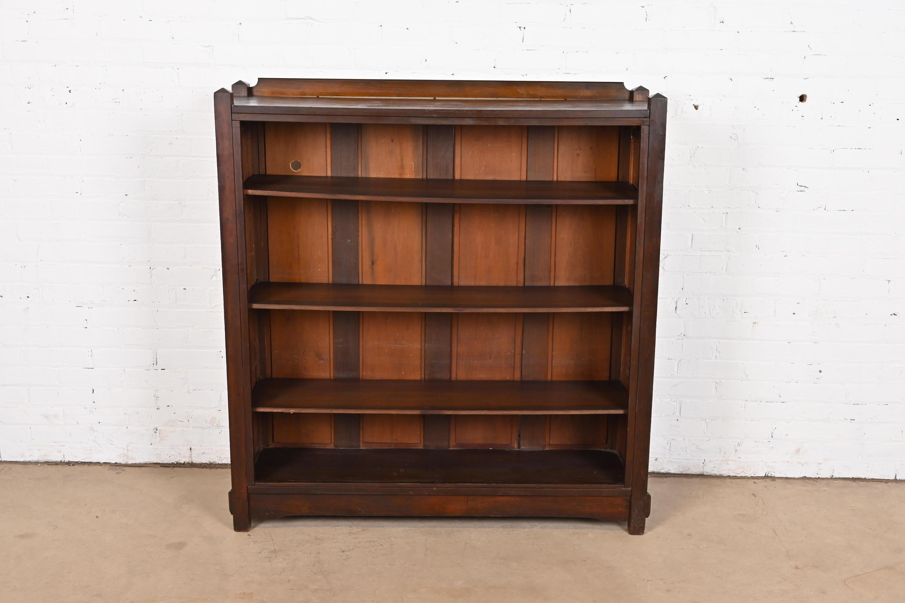 Arts and Crafts Stickley Brothers Style Antique Mission or Arts & Crafts Carved Walnut Bookcase