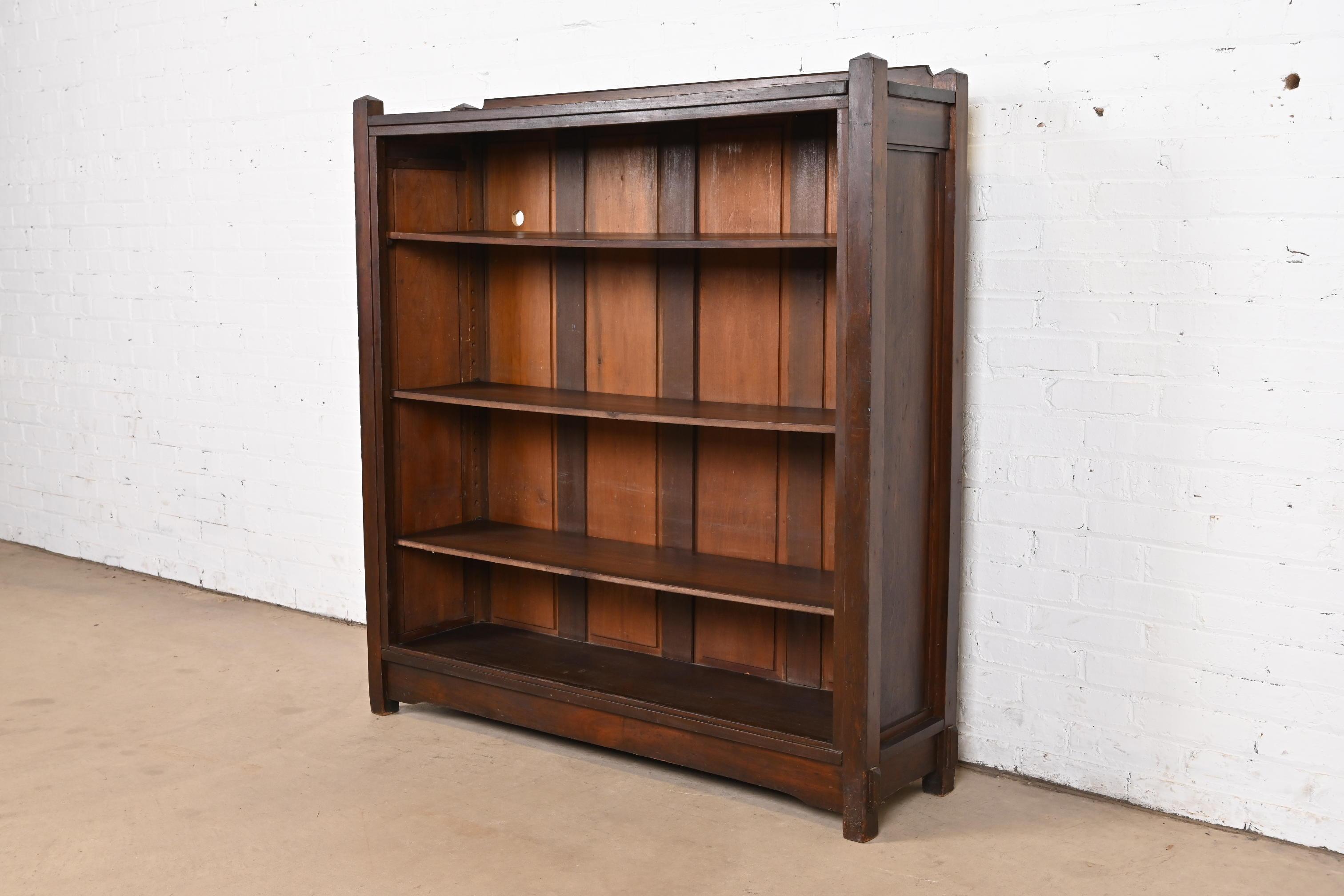 American Stickley Brothers Style Antique Mission or Arts & Crafts Carved Walnut Bookcase
