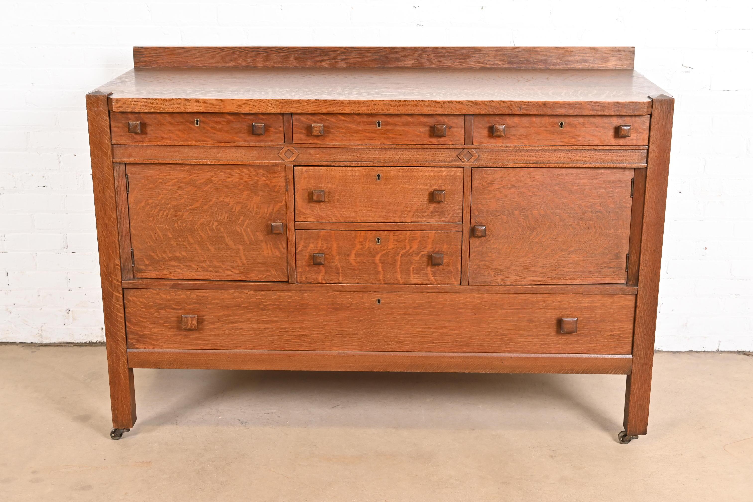 Arts and Crafts Stickley Brothers Style Antique Mission Tiger Oak Arts & Crafts Sideboard For Sale