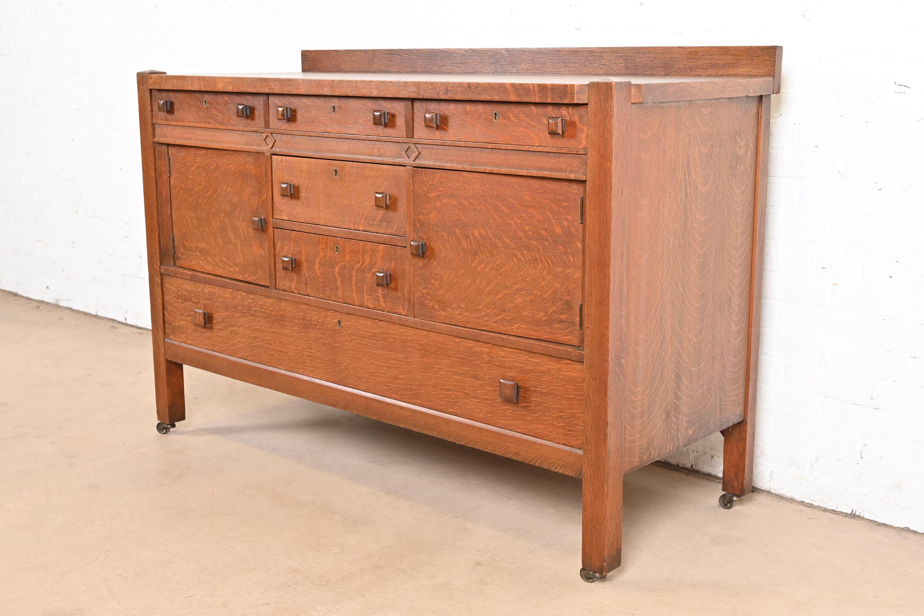 American Stickley Brothers Style Antique Mission Tiger Oak Arts & Crafts Sideboard For Sale