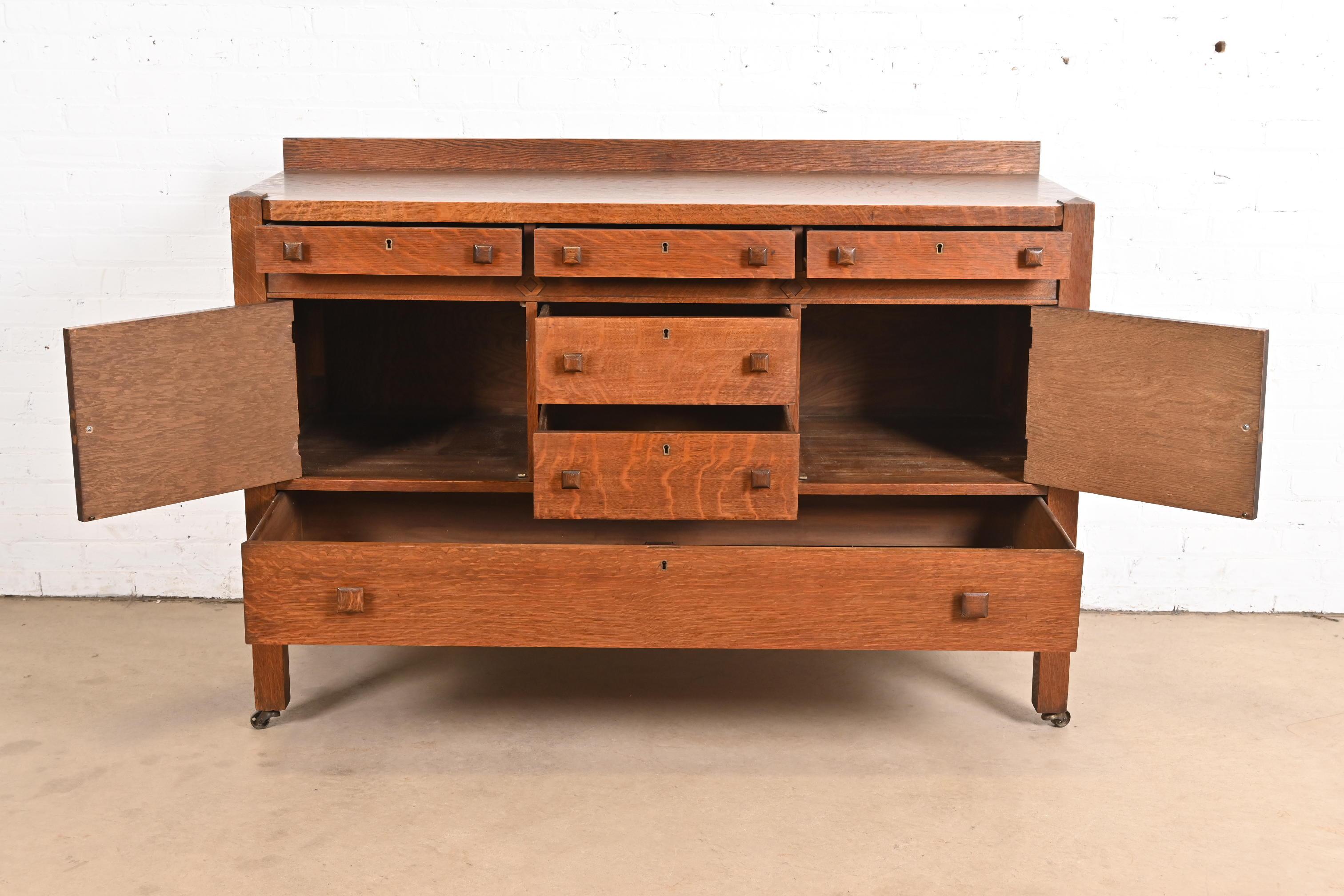 20th Century Stickley Brothers Style Antique Mission Tiger Oak Arts & Crafts Sideboard For Sale