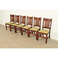 Stickley Brothers Style Mission Oak Arts & Crafts Dining Chairs, Set of Six