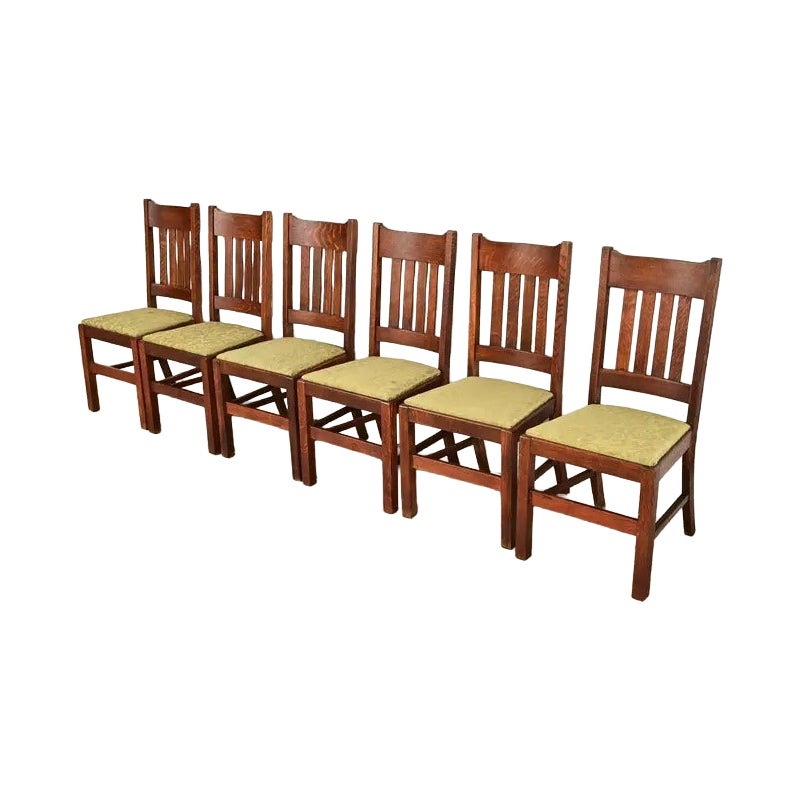 Stickley Brothers Style Mission Oak Arts & Crafts Dining Chairs, Set of Six