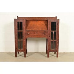 Stickley Brothers Style Mission Oak Arts & Crafts Double Bookcase, Circa 1910