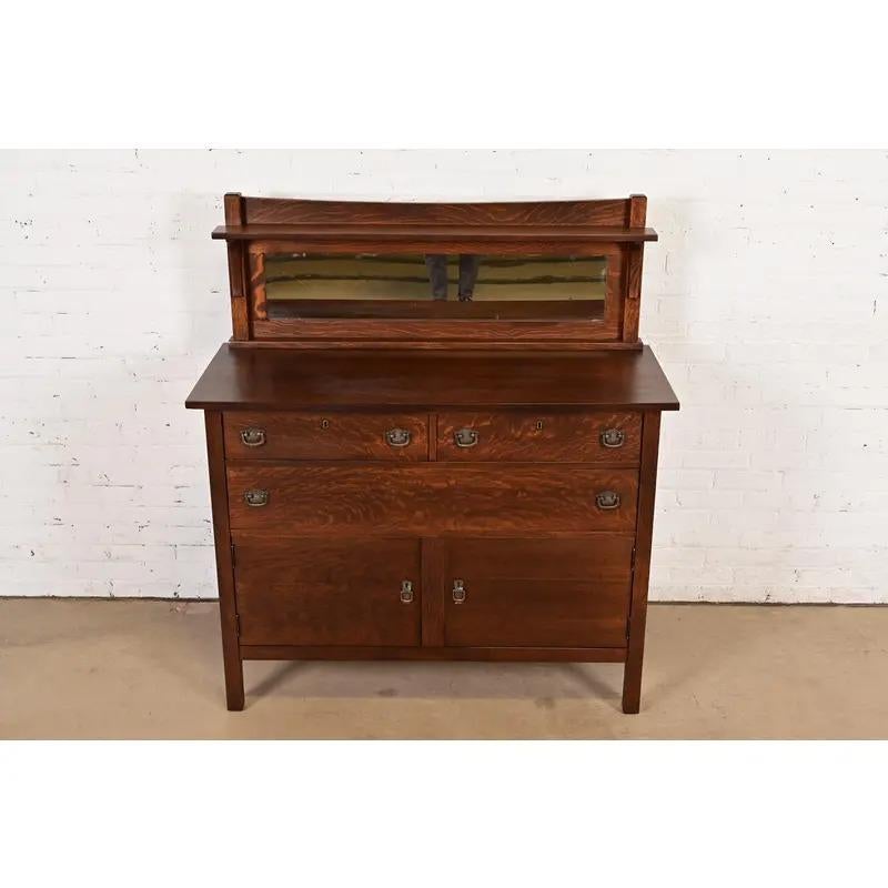 Arts and Crafts Stickley Brothers Style Mission Oak Arts & Crafts Sideboard, Newly Refinished For Sale