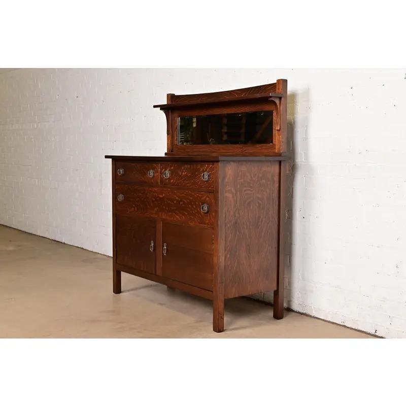 American Stickley Brothers Style Mission Oak Arts & Crafts Sideboard, Newly Refinished For Sale