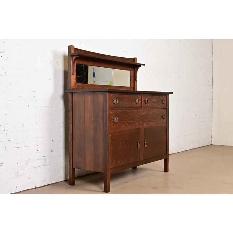 Stickley Brothers Style Mission Oak Arts & Crafts Sideboard, Newly Refinished In Good Condition For Sale In South Bend, IN