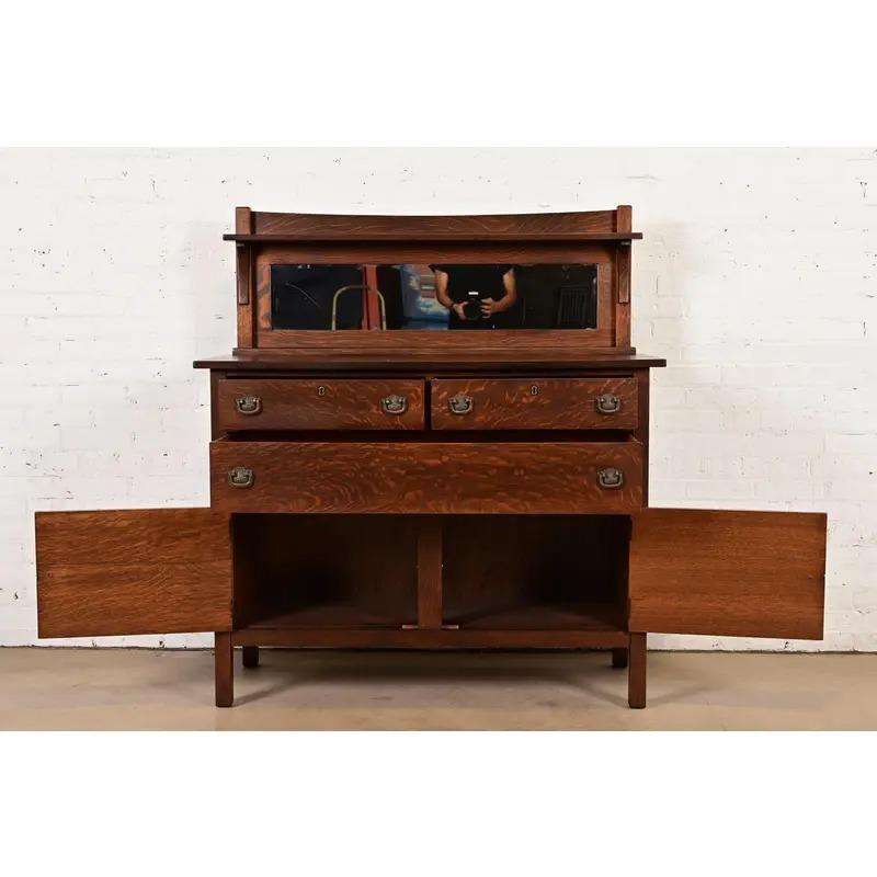 20th Century Stickley Brothers Style Mission Oak Arts & Crafts Sideboard, Newly Refinished For Sale