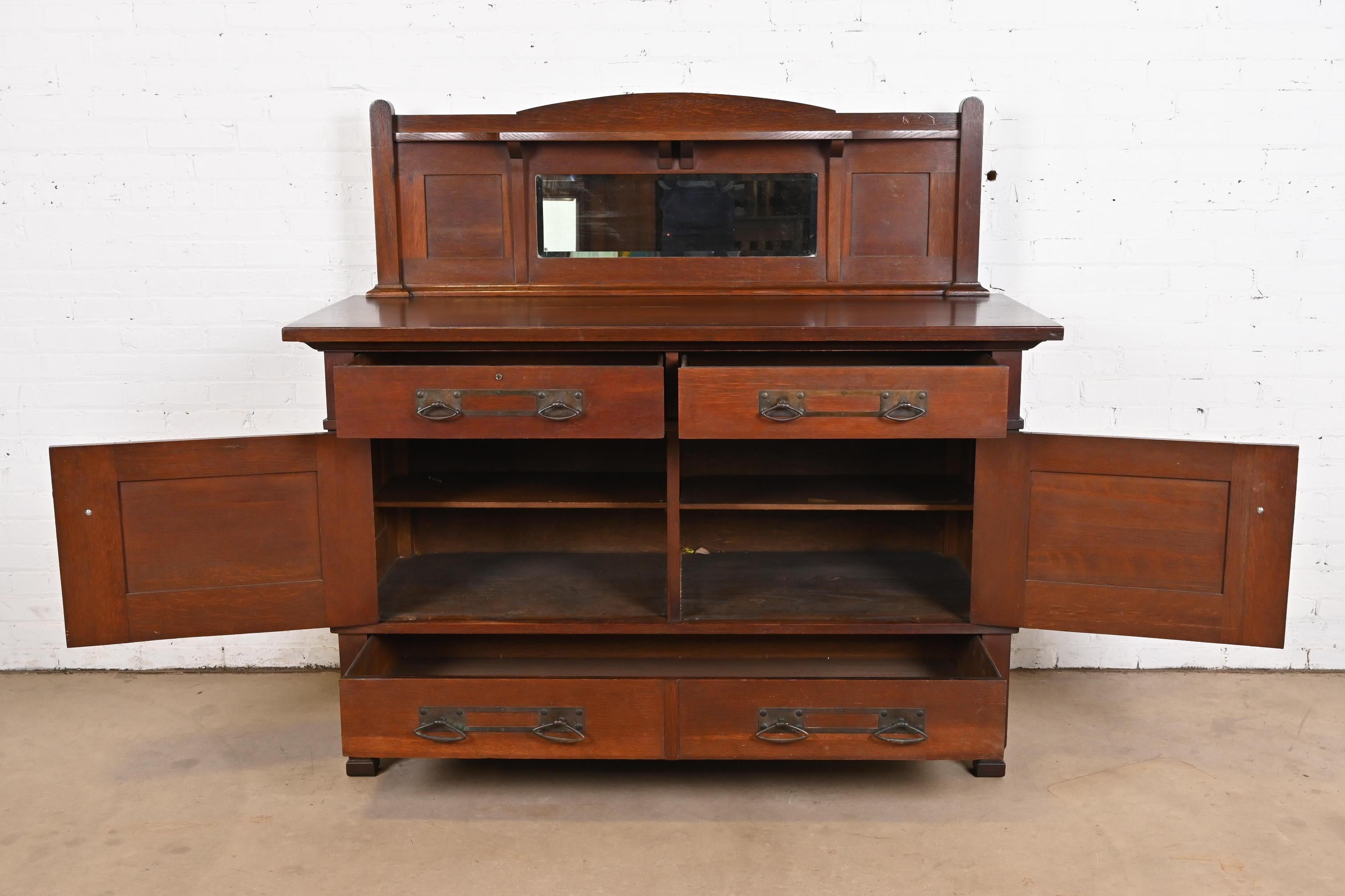 Copper Stickley Brothers Style Mission Oak Arts & Crafts Sideboard or Bar Cabinet