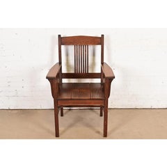 Stickley Brothers Style Mission Oak Arts & Crafts Spindle Arm Chair, Circa 1910