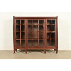 Stickley Brothers Style Mission Oak Arts & Crafts Triple Bookcase, Circa 1910