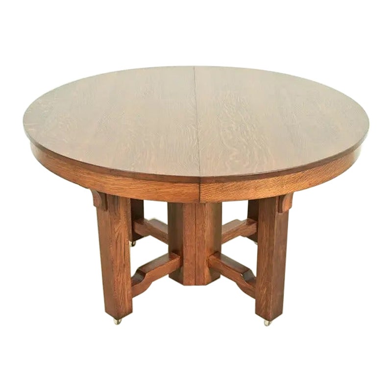 Stickley Brothers Style Mission Oak Extension Dining Table, Newly Refinished For Sale