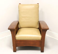 STICKLEY Cherry & Leather Bow Arm Reclining Morris Chair 91-406 - A