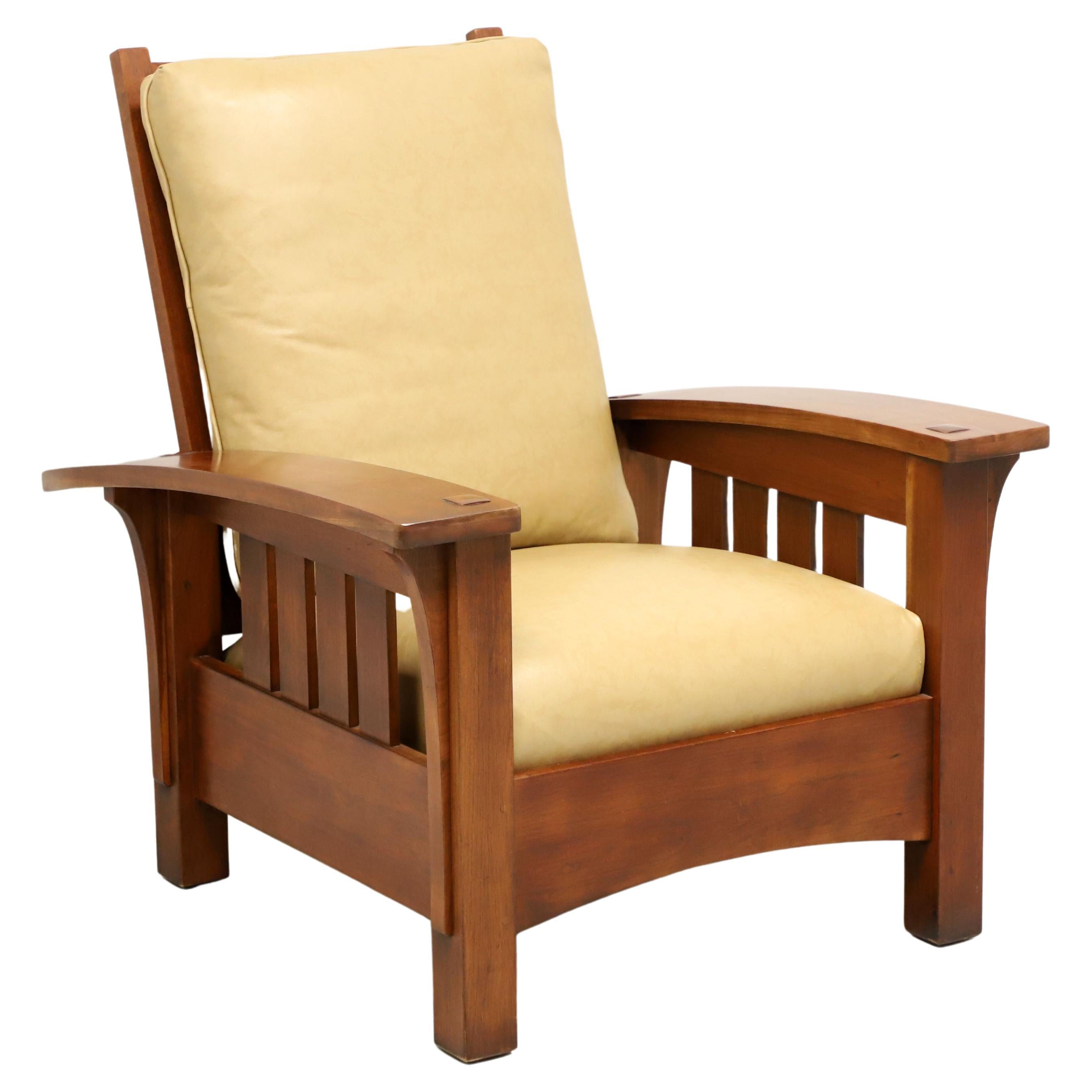 STICKLEY Cherry & Leather Bow Arm Reclining Morris Chair 91-406 - A