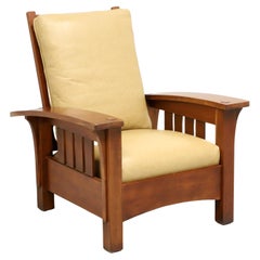 Chaise Morris inclinable en cerisier et cuir avec accoudoir à nœud 91-406 de STICKLEY