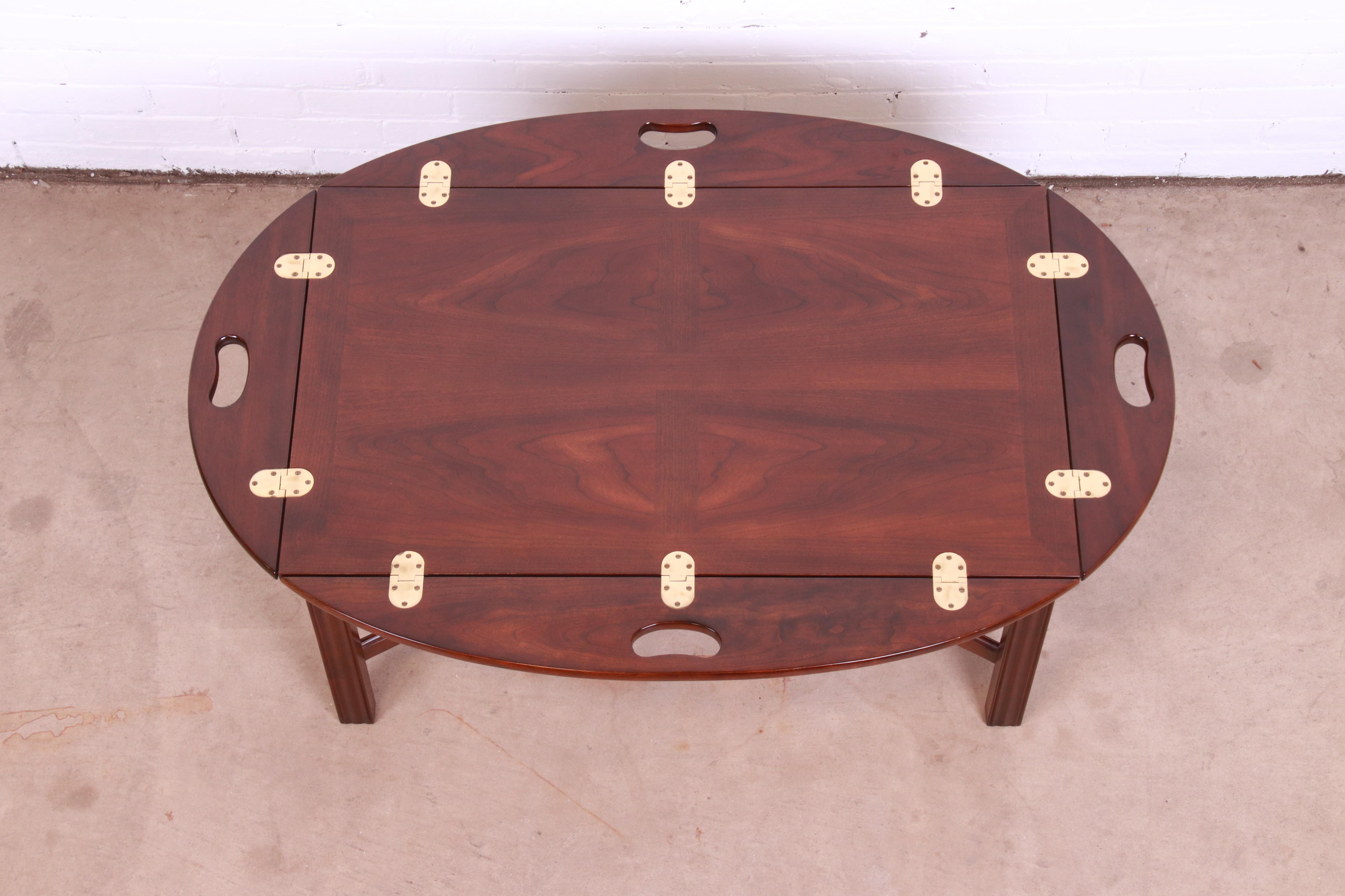 Brass Stickley Chippendale Cherry Wood Butler's Coffee Table