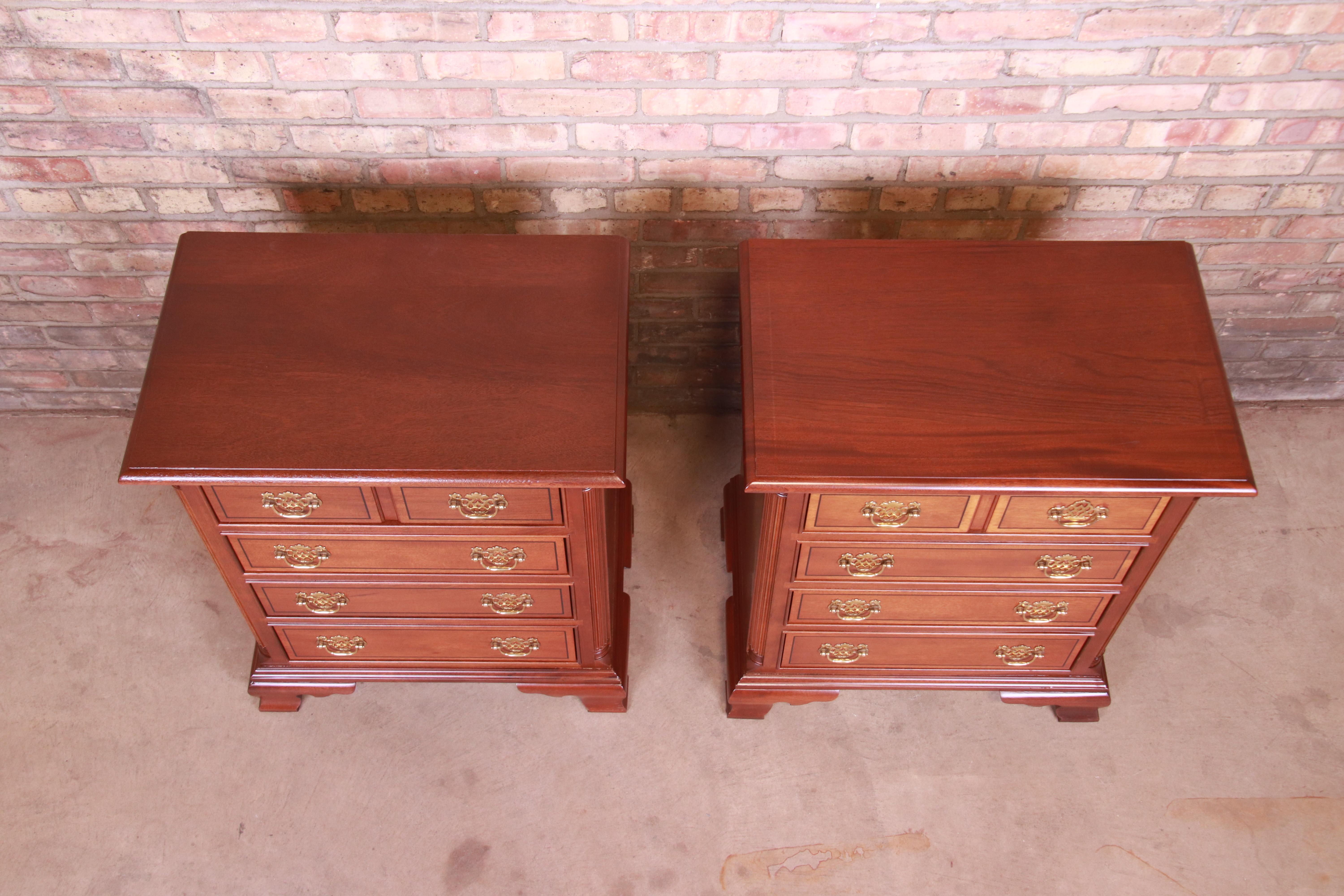 Stickley Chippendale Mahogany Bedside Chests, Pair 8