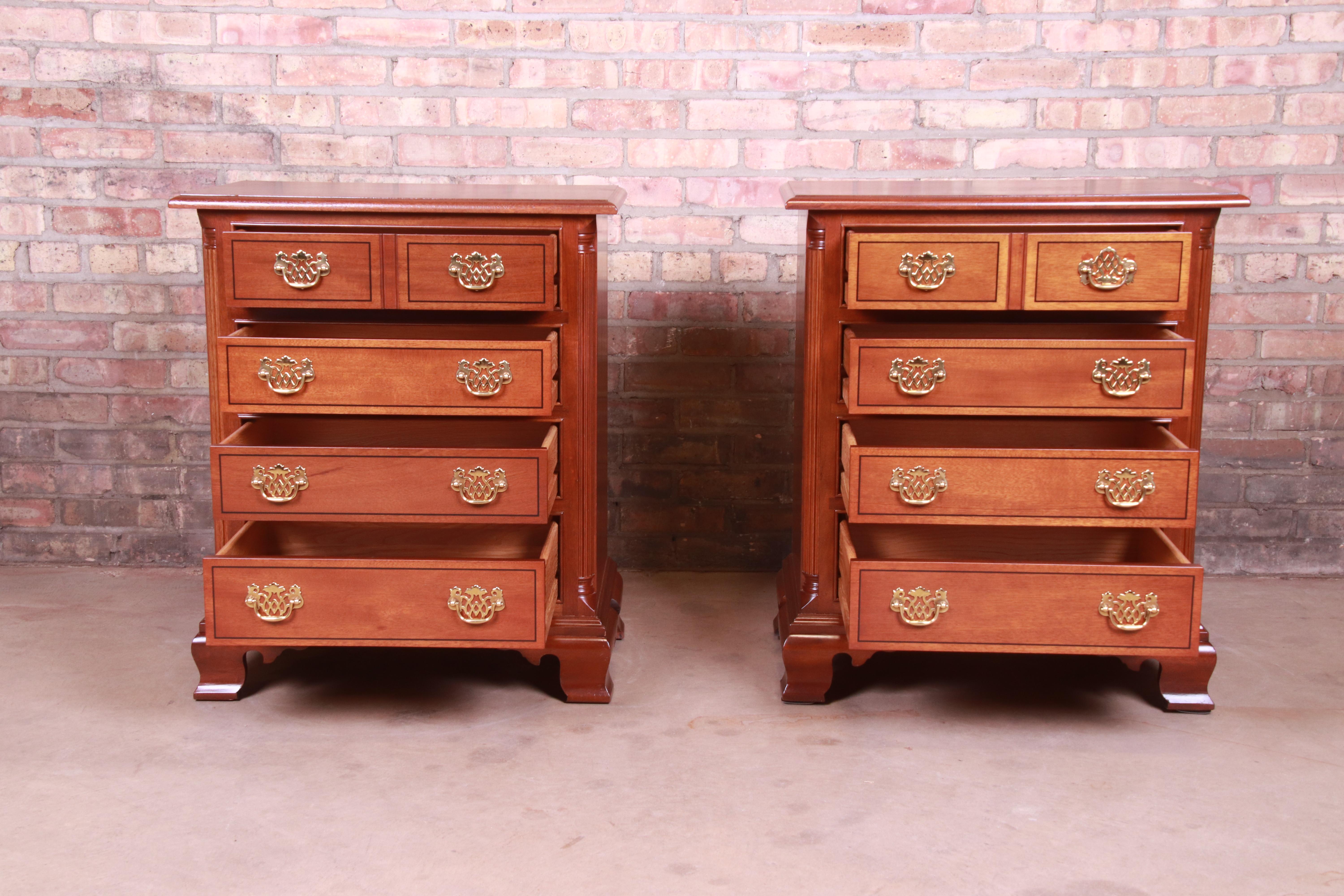 Stickley Chippendale Mahogany Bedside Chests, Pair 1