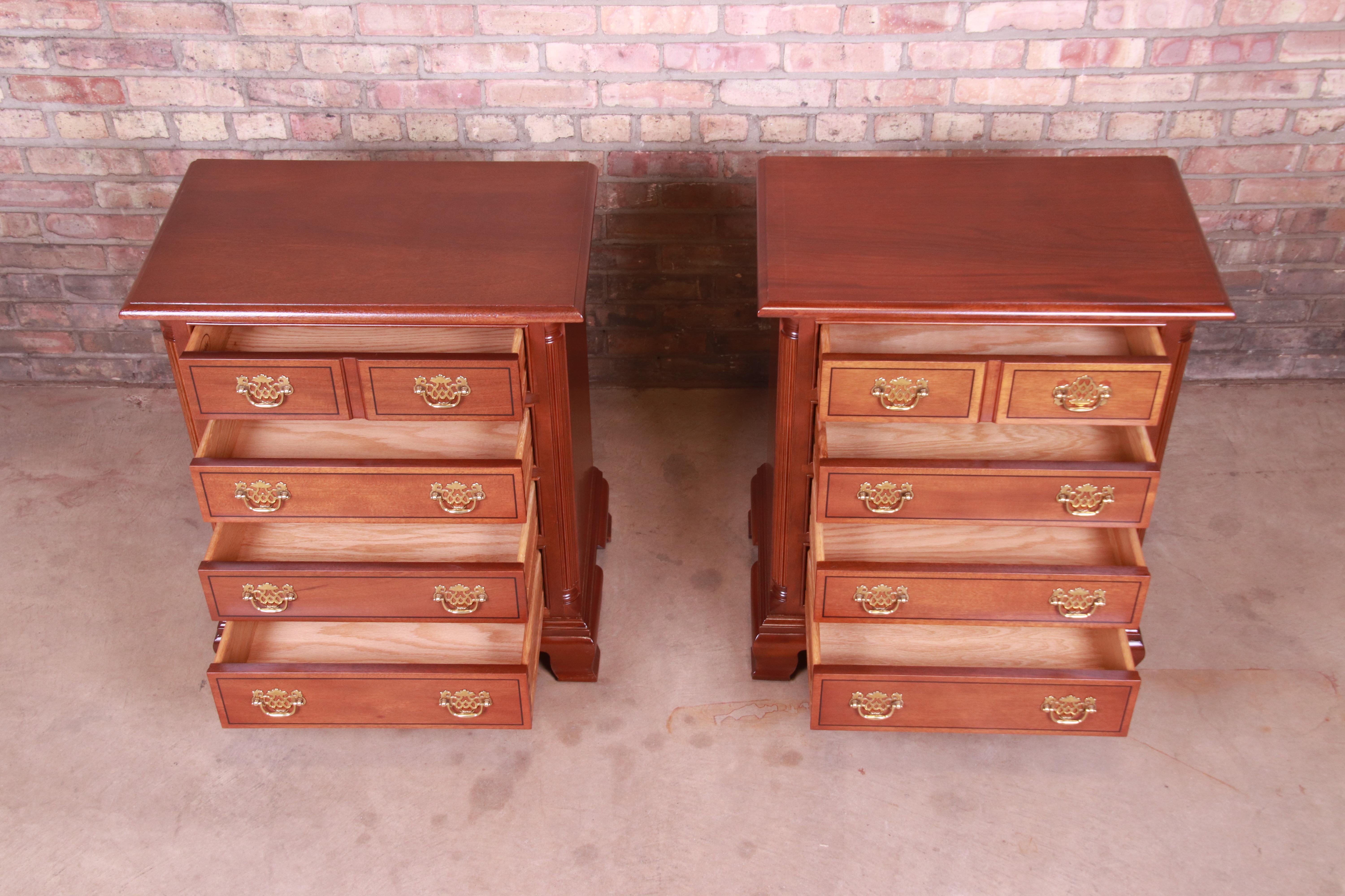 Stickley Chippendale Mahogany Bedside Chests, Pair 3