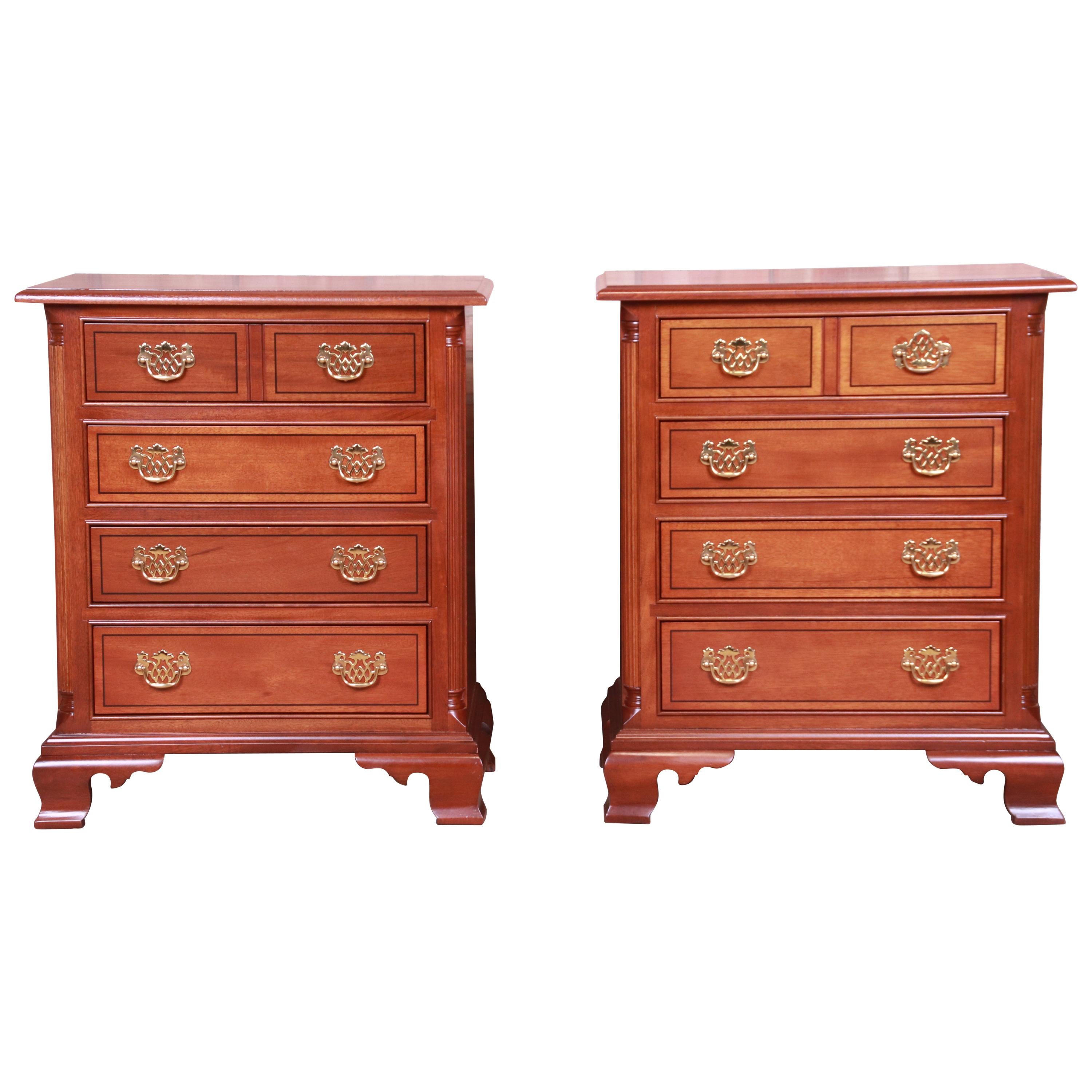 Stickley Chippendale Mahogany Bedside Chests, Pair