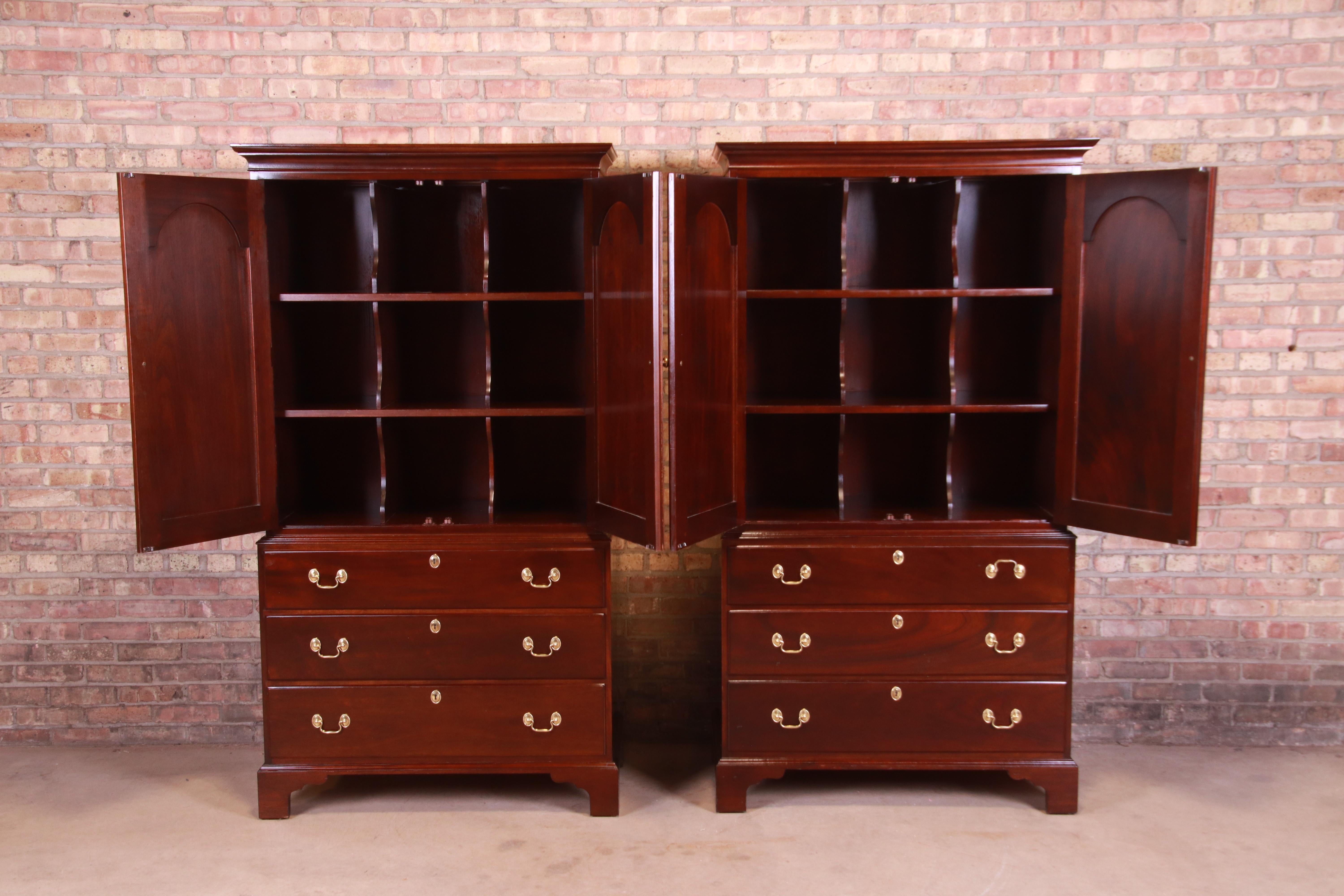 American Stickley Chippendale Mahogany Gentleman's Chests, Pair