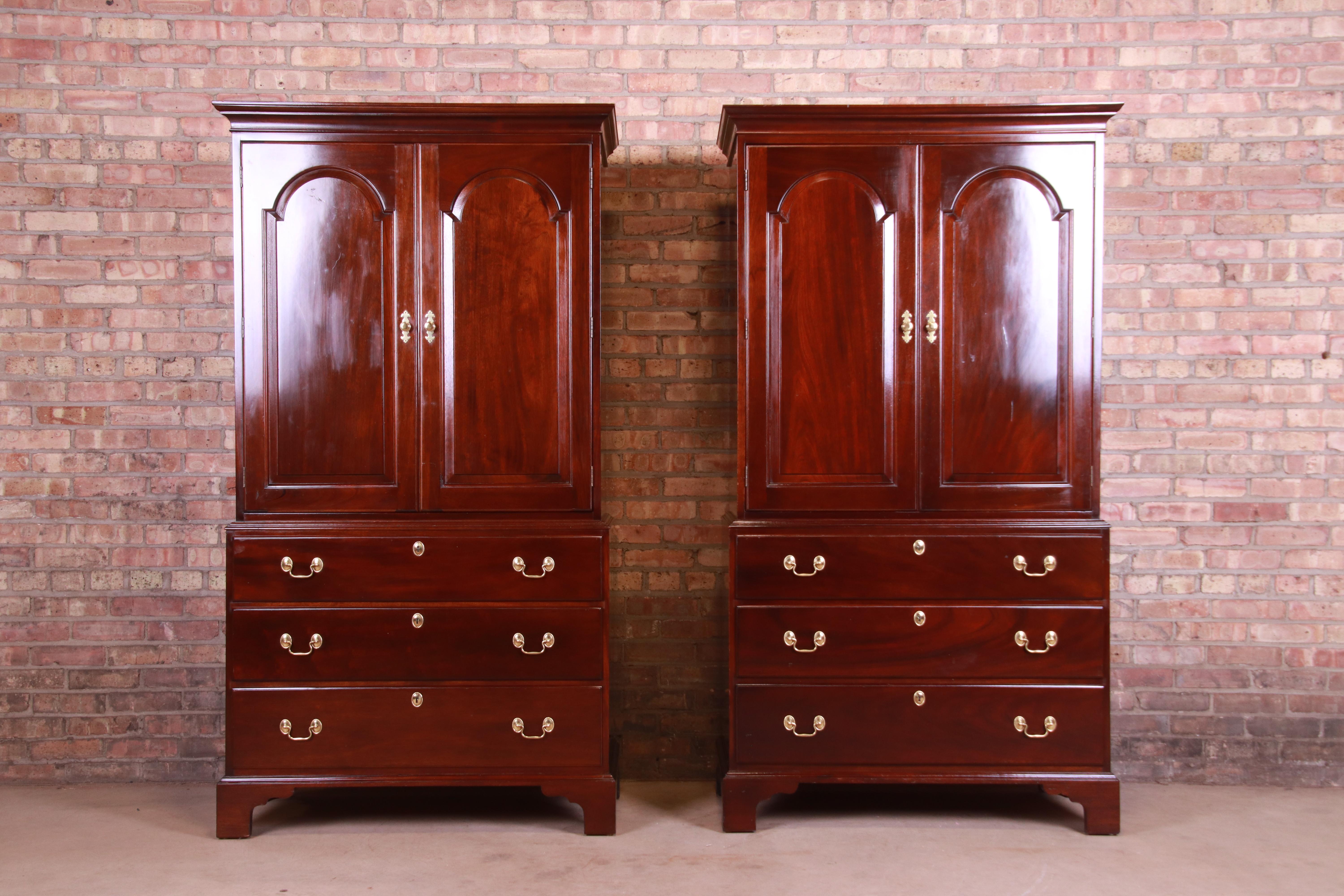 20th Century Stickley Chippendale Mahogany Gentleman's Chests, Pair