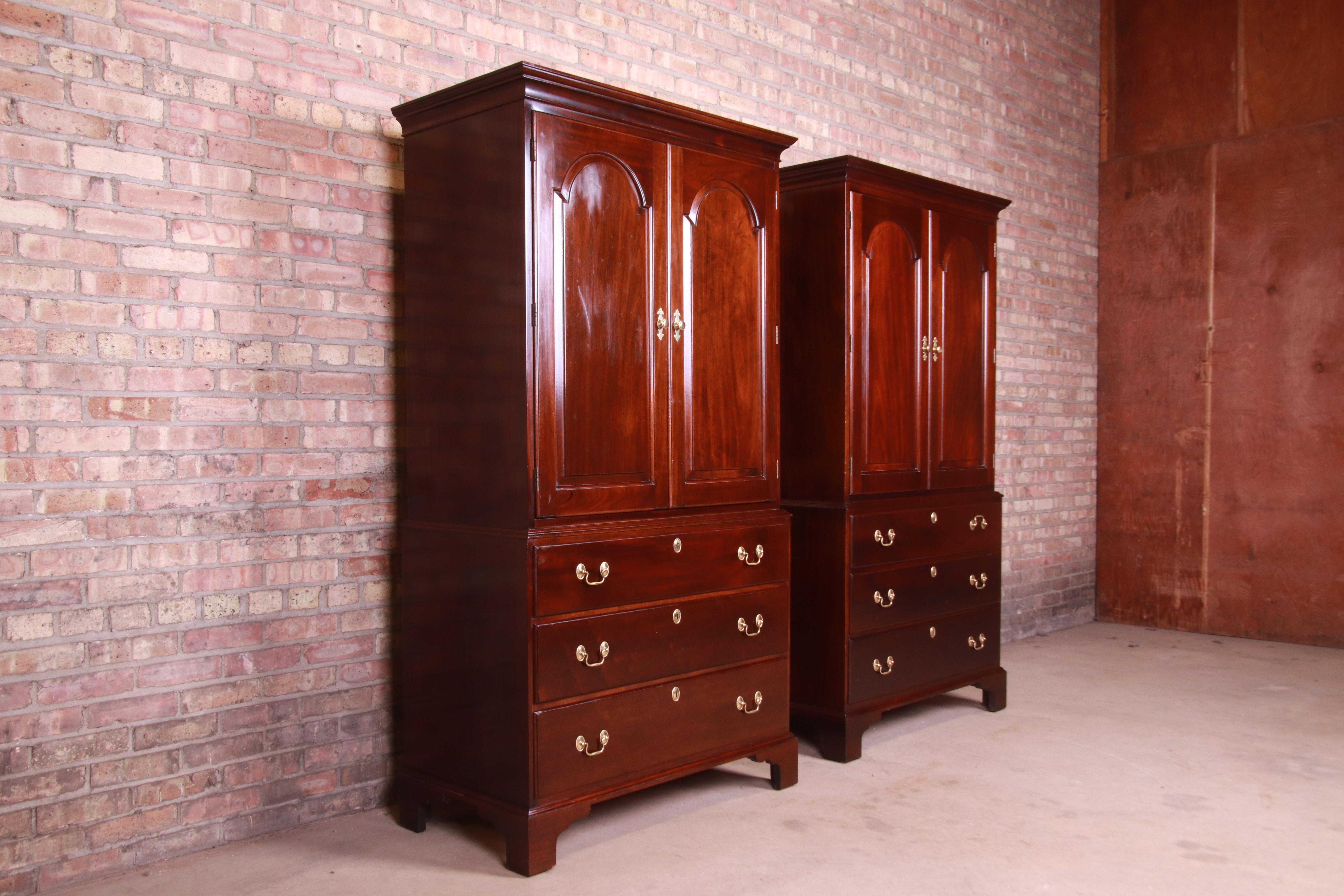 Stickley Chippendale Mahogany Gentleman's Chests, Pair 1