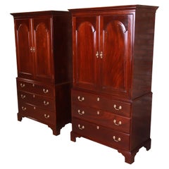 Used Stickley Chippendale Mahogany Gentleman's Chests, Pair