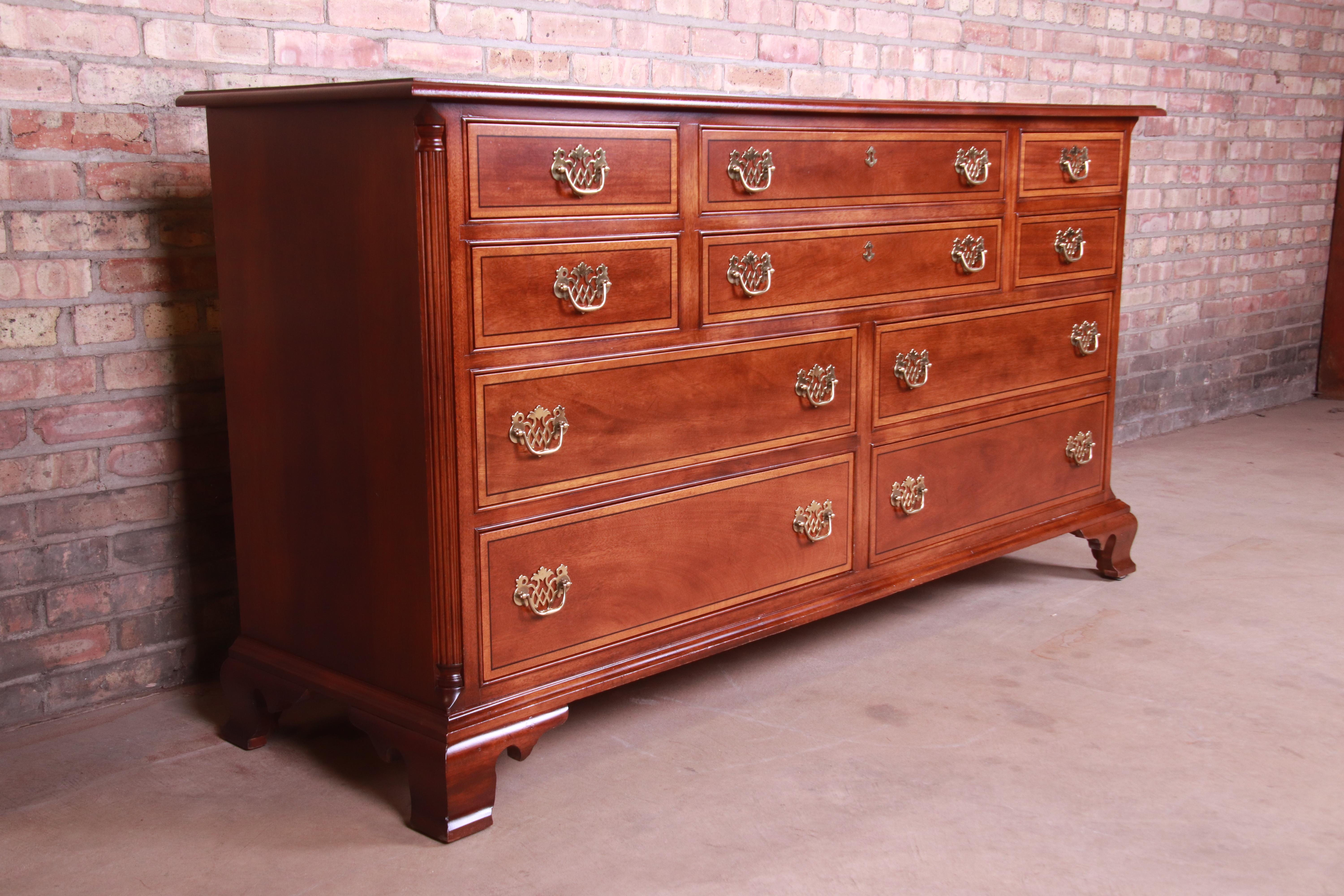 20th Century Stickley Chippendale Mahogany Ten-Drawer Dresser or Credenza, Newly Refinished