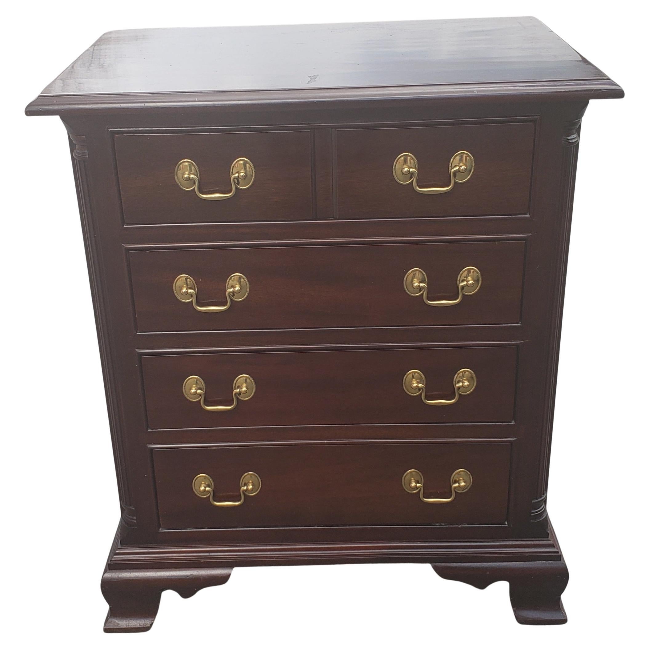 20th Century Stickley Chippendale Solid Cherry 4 Drawer Bedside Chest, circa 1980s