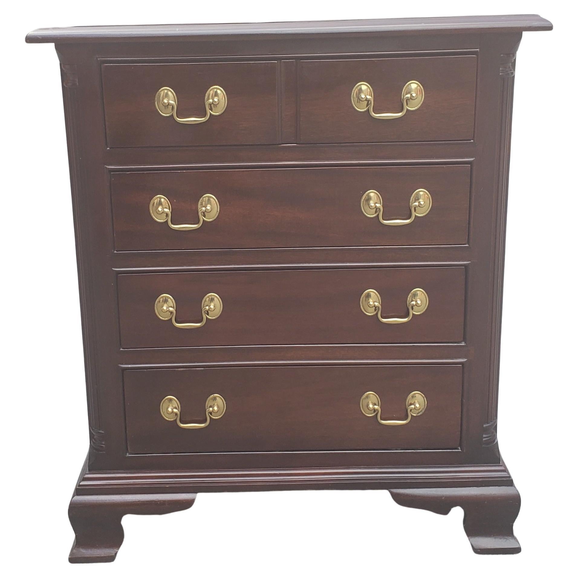 Stickley Chippendale Solid Cherry 4 Drawer Bedside Chest, circa 1980s
