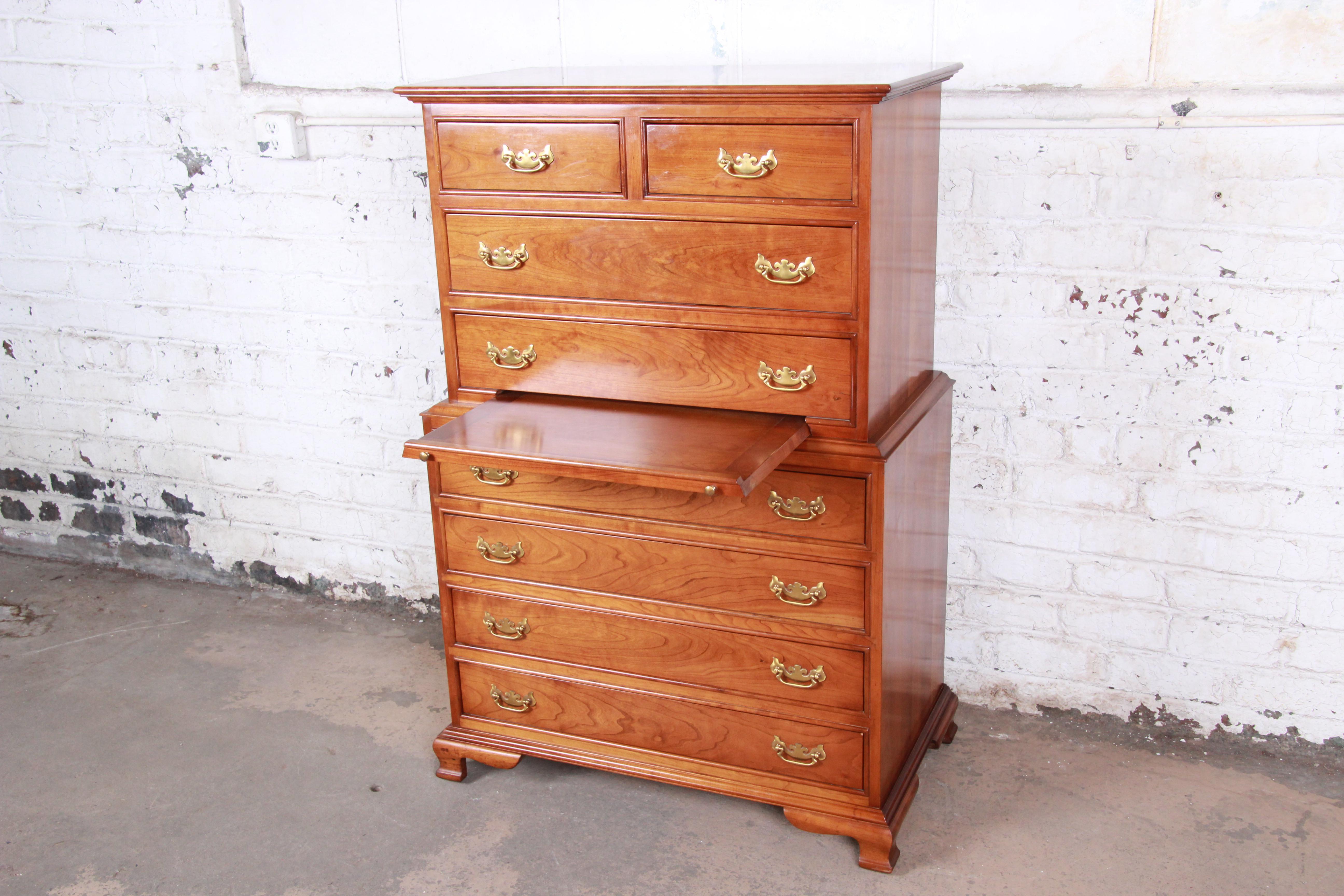 Stickley Chippendale Solid Cherry Highboy Dresser, 1959 In Good Condition In South Bend, IN