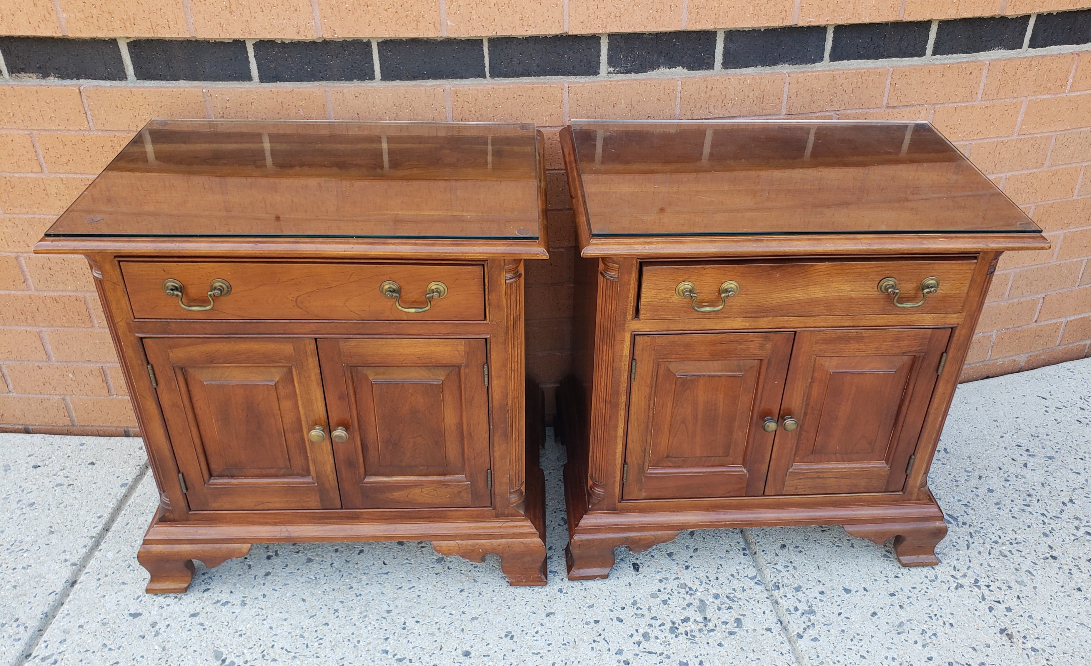 20th Century Stickley Chippendale Solid Cherry Nightstands, a Pair 