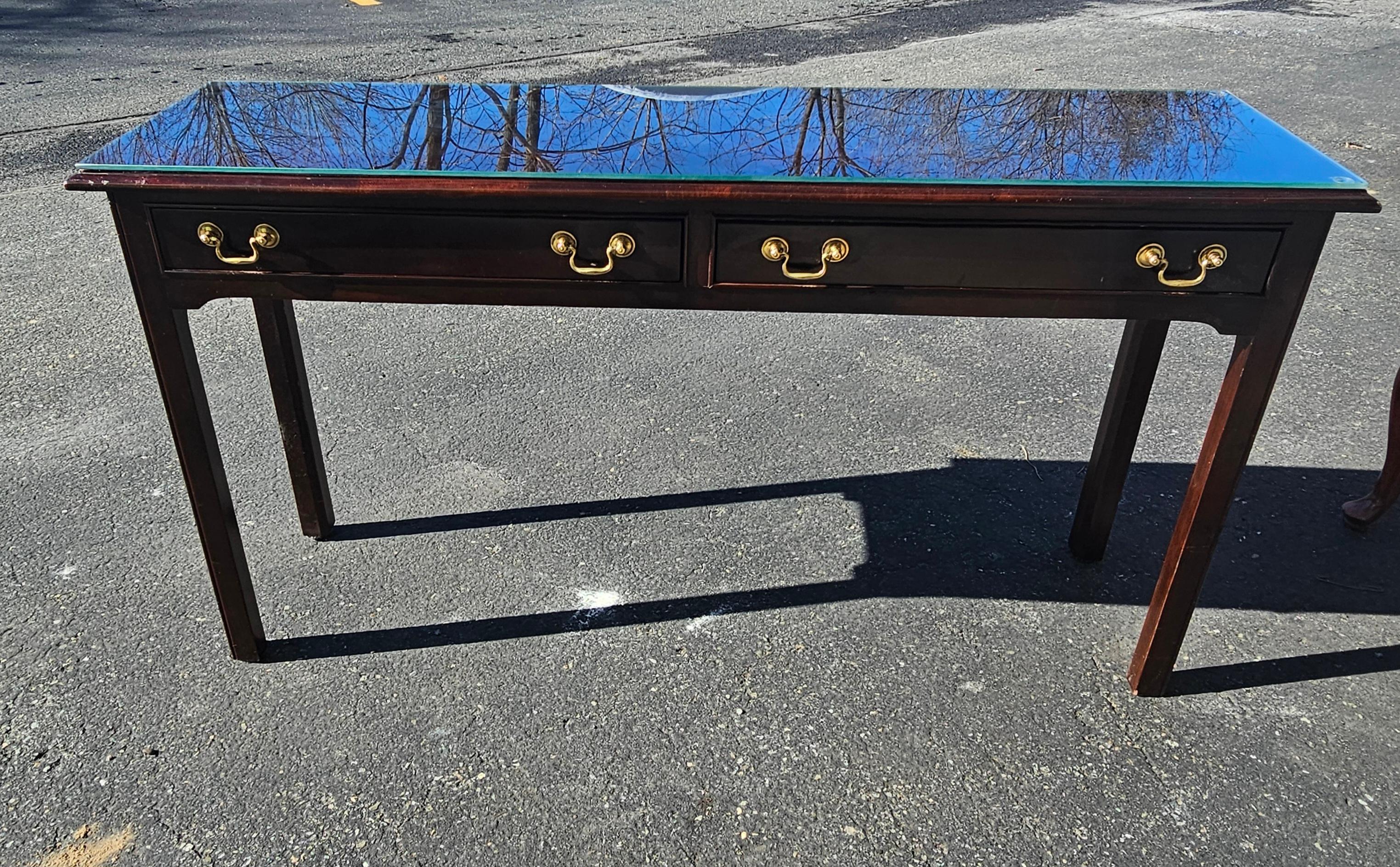 Stickley Chippendale Solid Mahogany Console Table with Protective Glass Top For Sale 8
