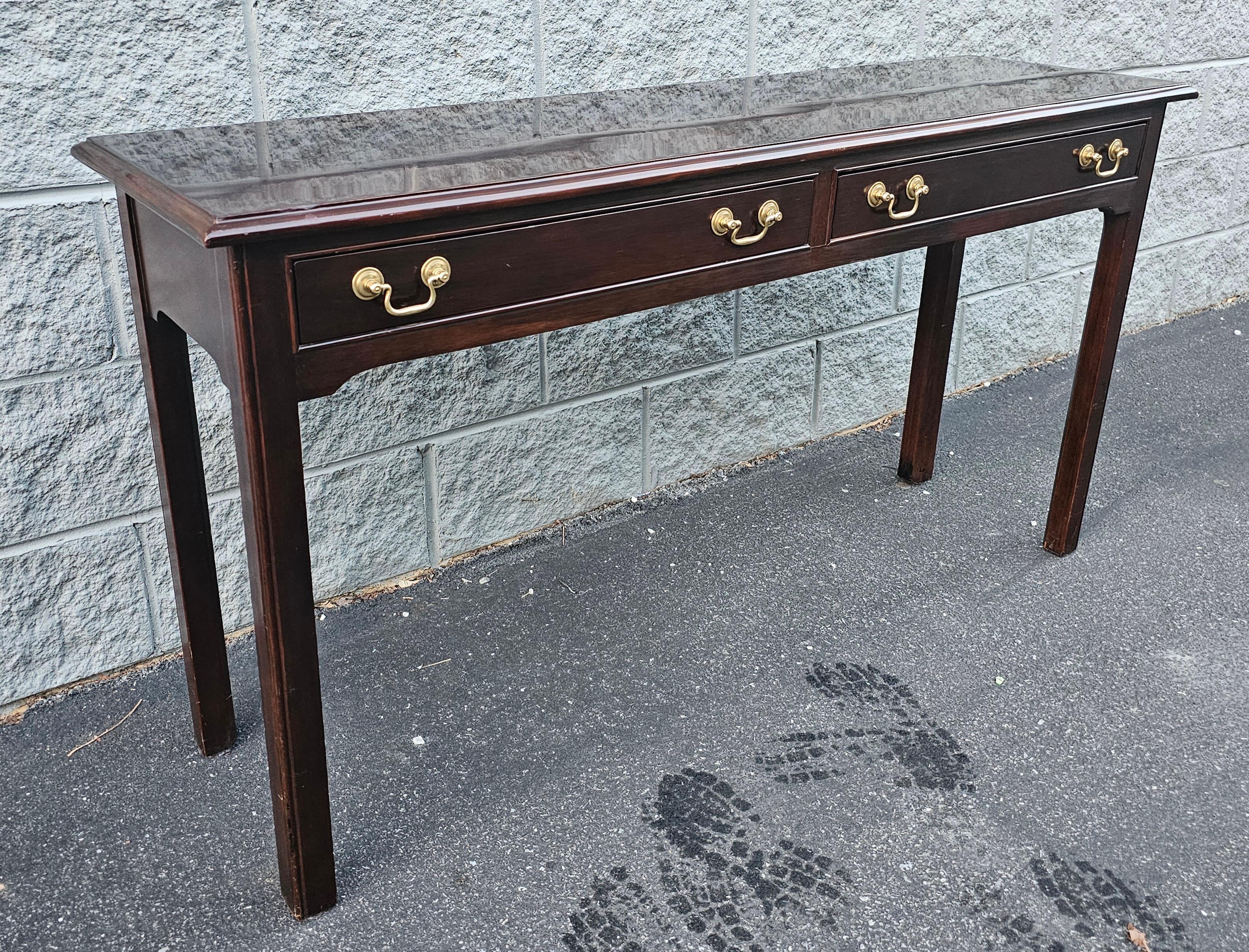 American Stickley Chippendale Solid Mahogany Console Table with Protective Glass Top  For Sale