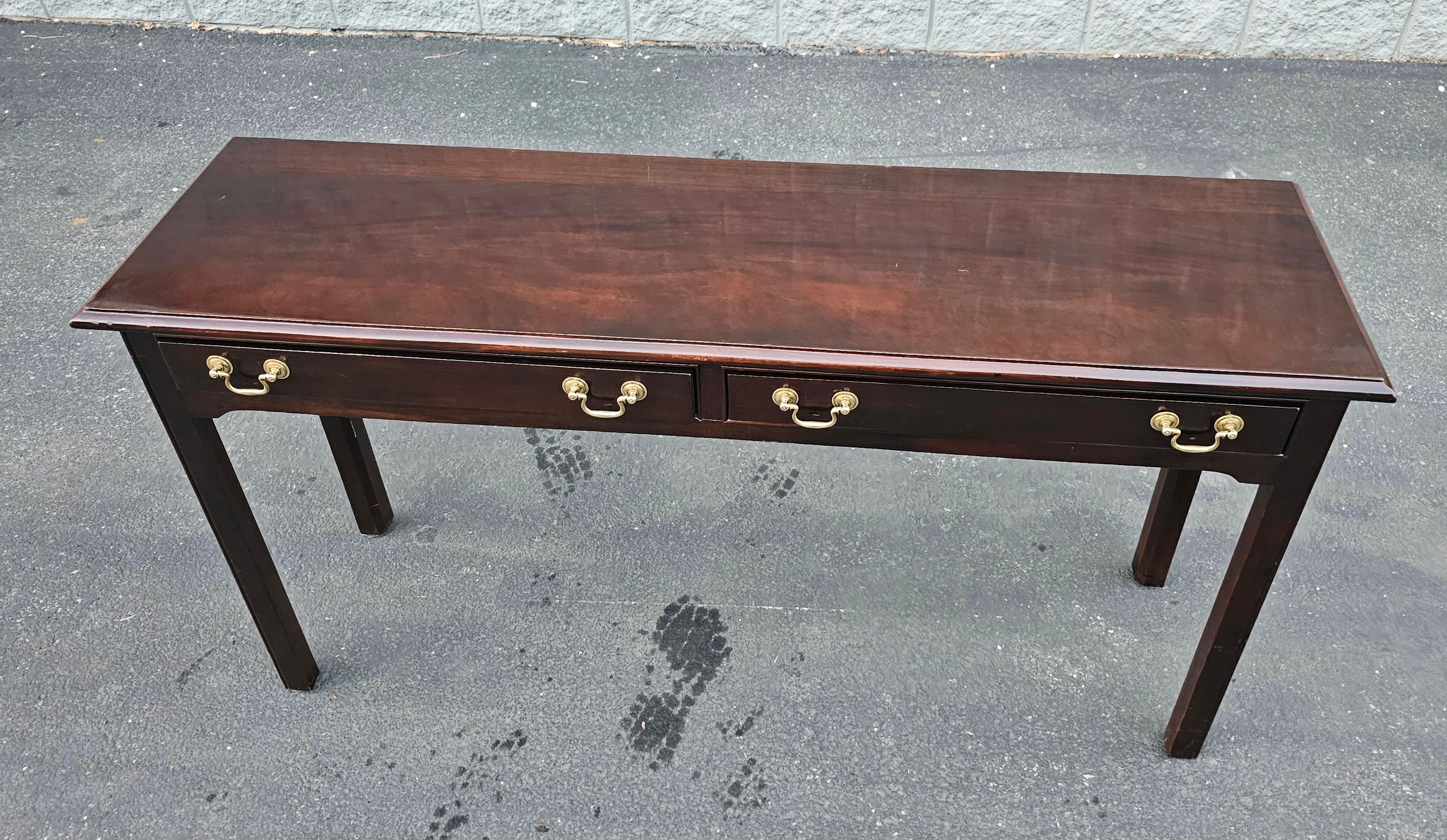 20th Century Stickley Chippendale Solid Mahogany Console Table with Protective Glass Top  For Sale