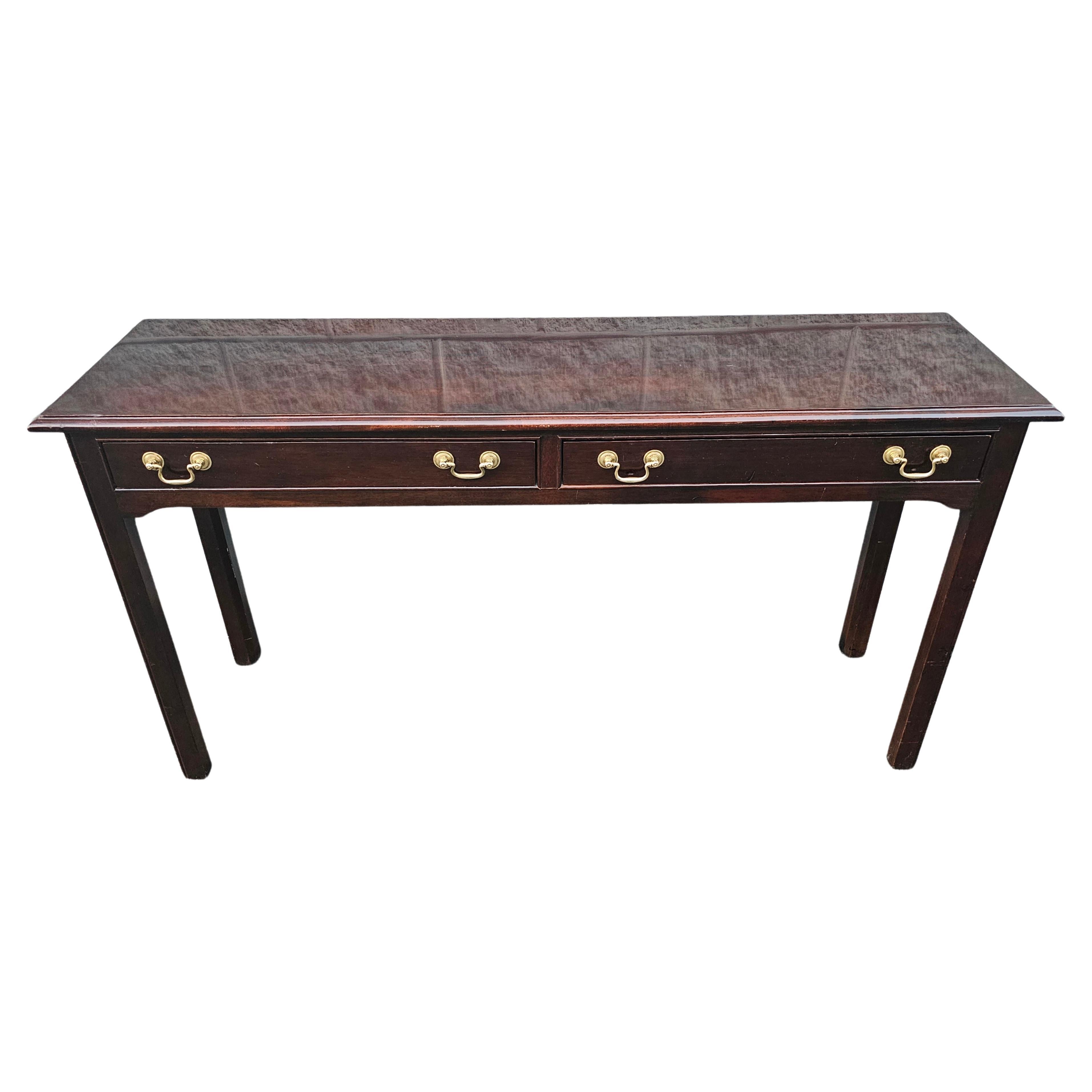 Stickley Chippendale Solid Mahogany Console Table with Protective Glass Top 