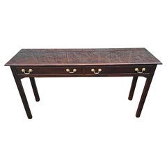 Retro Stickley Chippendale Solid Mahogany Console Table with Protective Glass Top 