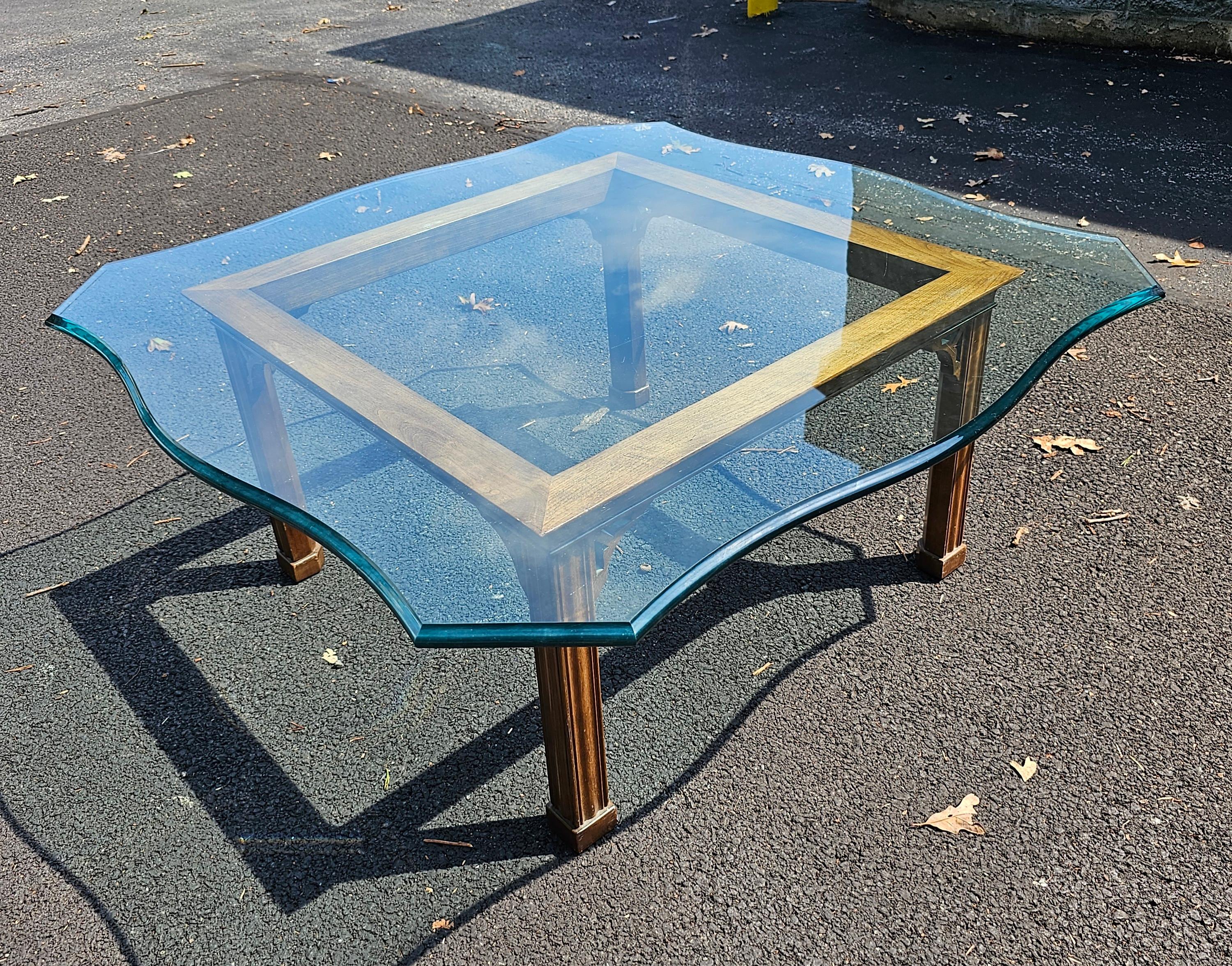 20th Century Stickley Chippendale Walnut and Tempered and Ogee Cut Glass  Top Coffee Table For Sale