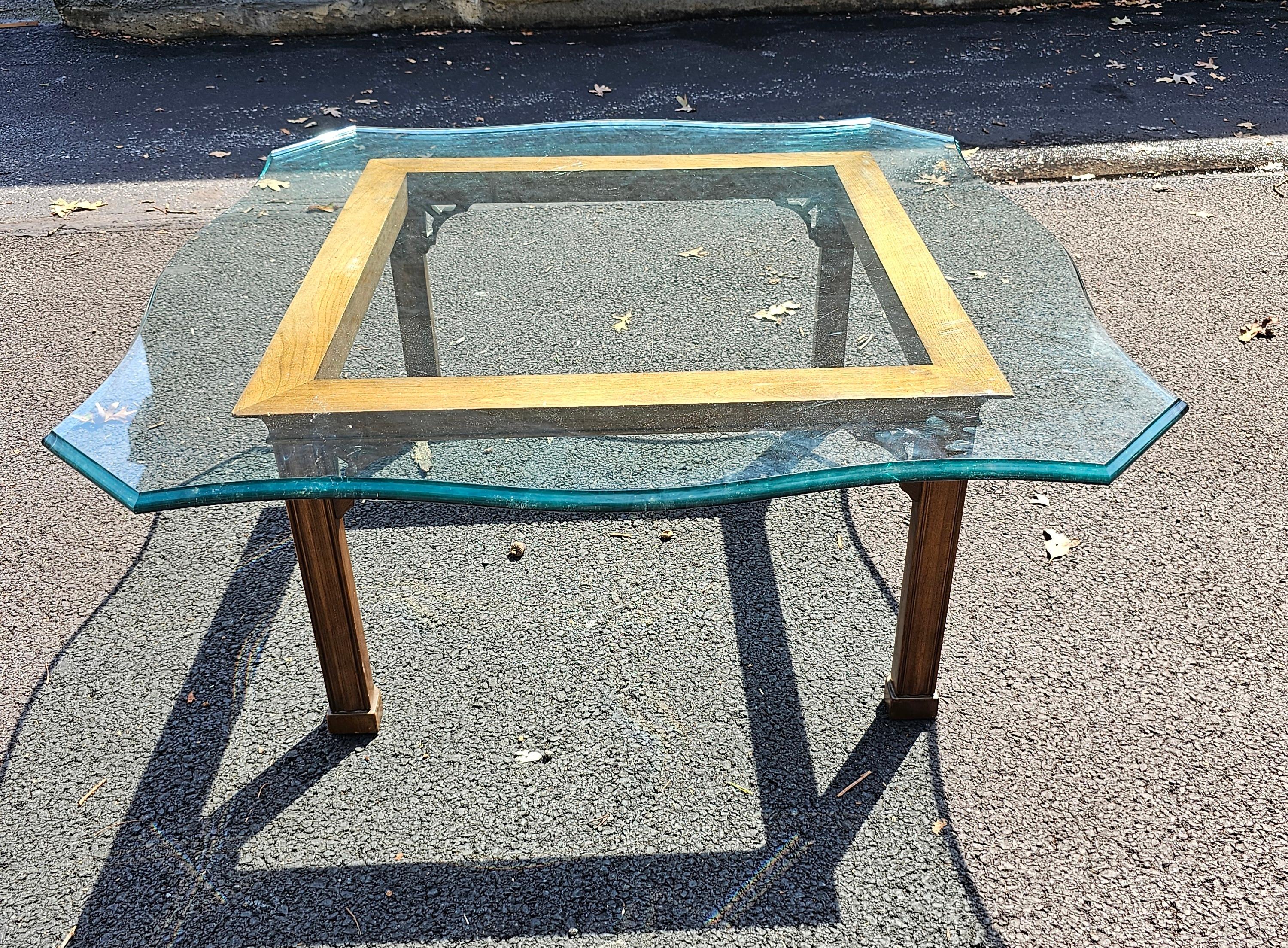 Stickley Chippendale Walnut and Tempered and Ogee Cut Glass  Top Coffee Table For Sale 1