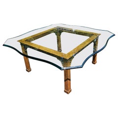 Stickley Chippendale Walnut and Tempered and Ogee Cut Glass  Top Coffee Table